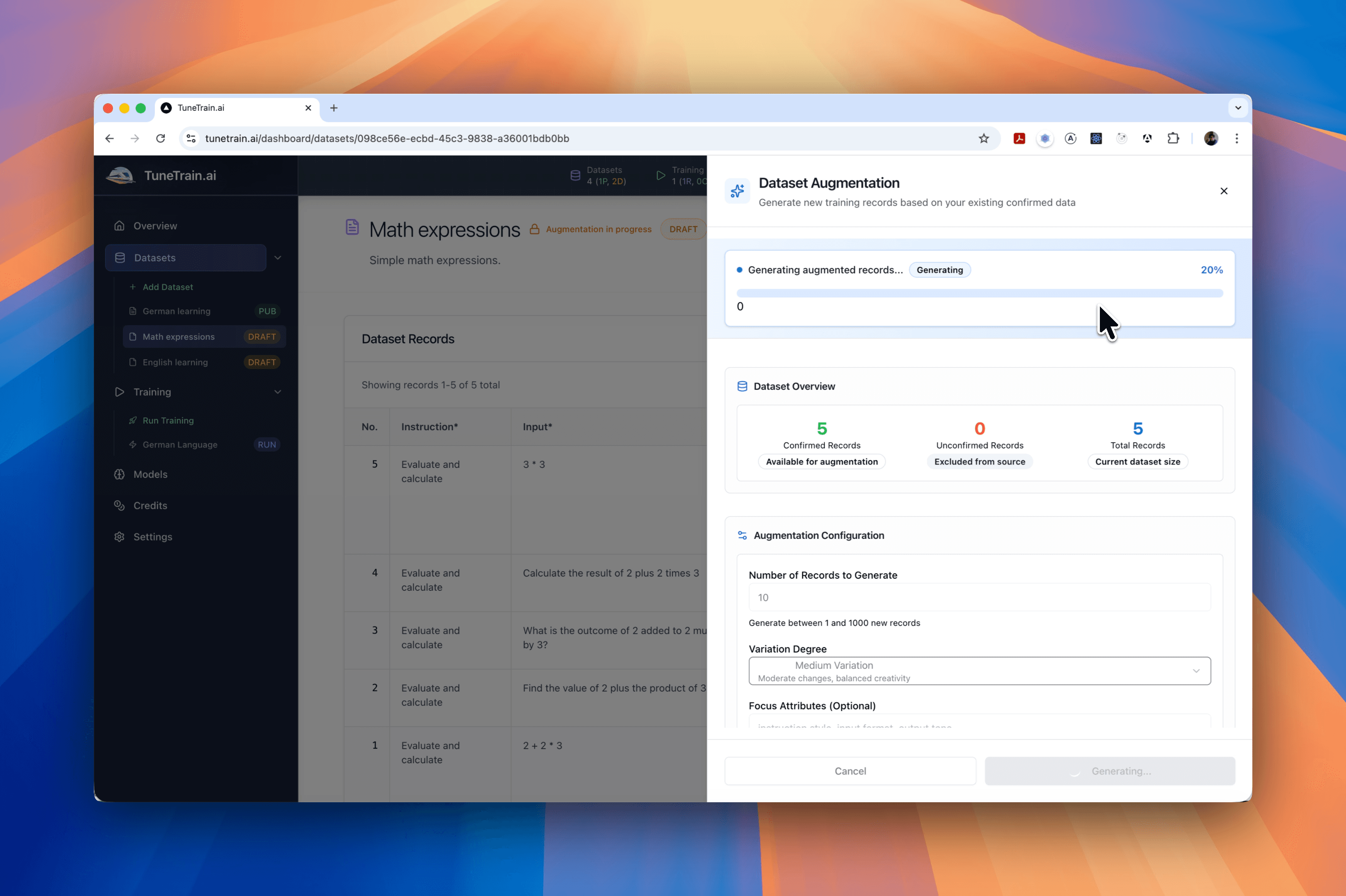 Dataset Augmentation Interface