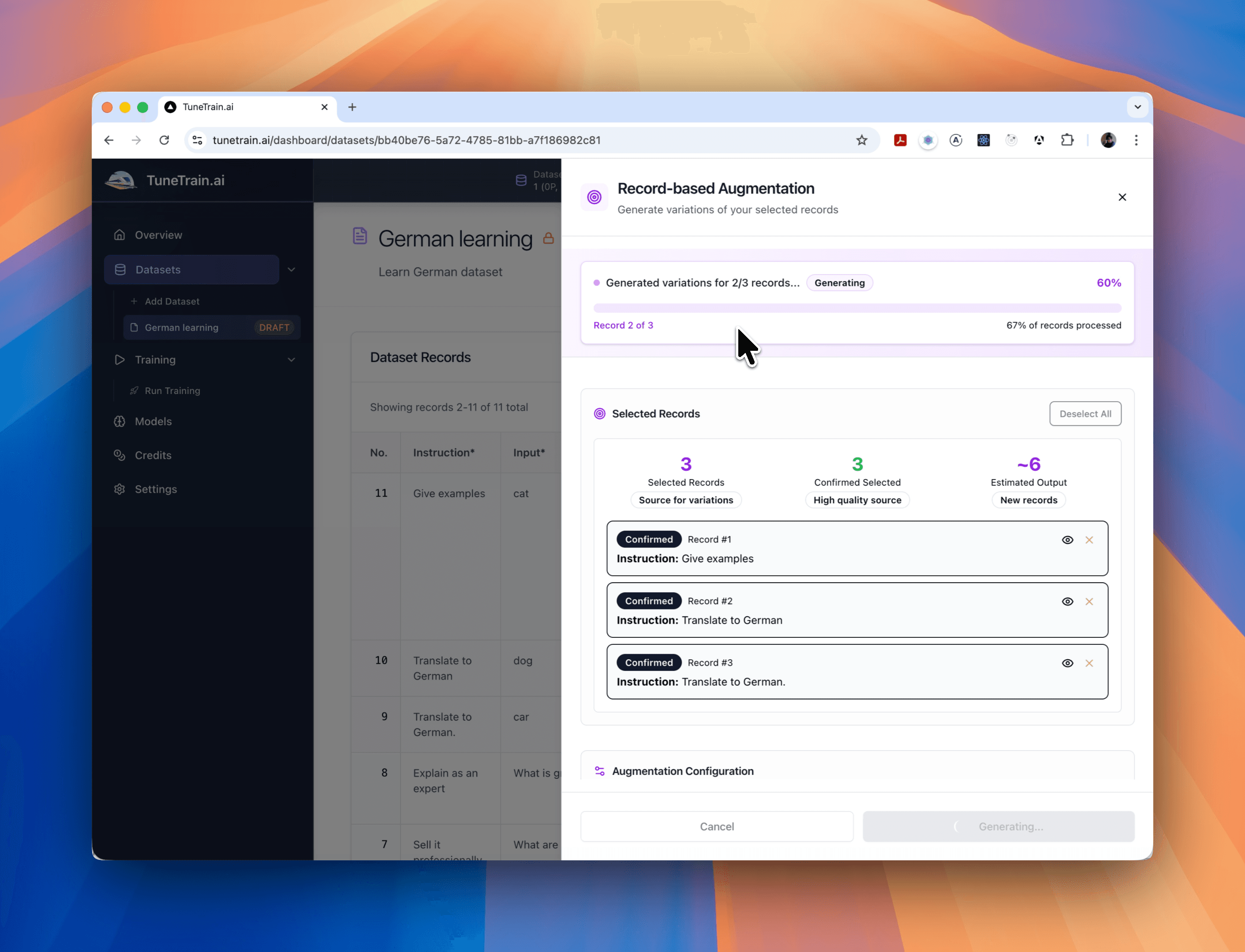 Record based Augmentation Interface